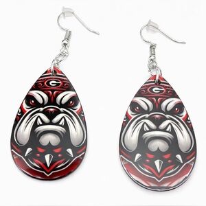 🍀🍀 Bulldog Teardrop Earrings in Red, Black & White